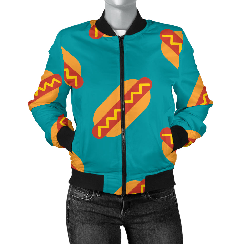 Hot Dog Pattern Print Design 03 Women's Bomber Jacket