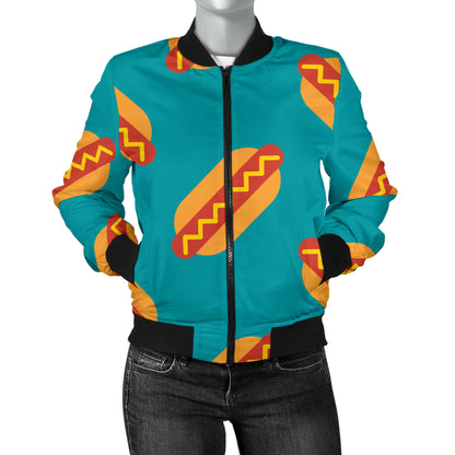 Hot Dog Pattern Print Design 03 Women's Bomber Jacket