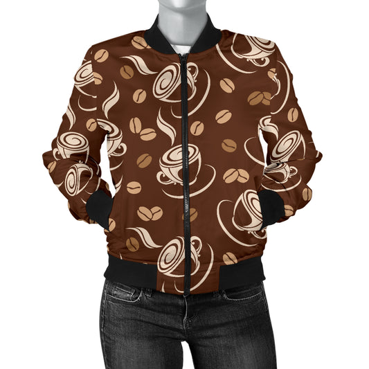 Coffee Pattern Print Design 03 Women's Bomber Jacket