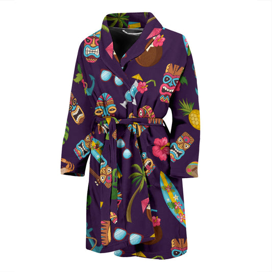 Hawaiian Themed Pattern Print Design H024 Men Bathrobe