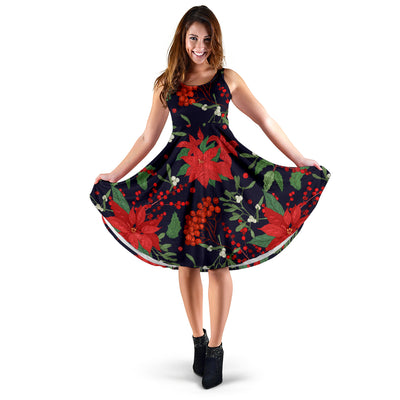 Poinsettia Pattern Print Design POT02 Midi Dress