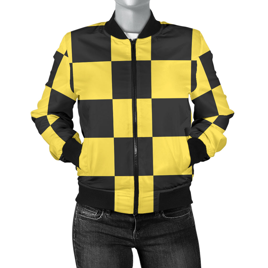 Checkered Yellow Pattern Print Design 03 Women's Bomber Jacket