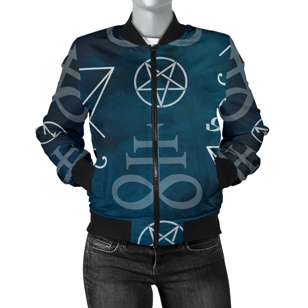 Pentagram Pattern Print Design A03 Women's Bomber Jacket