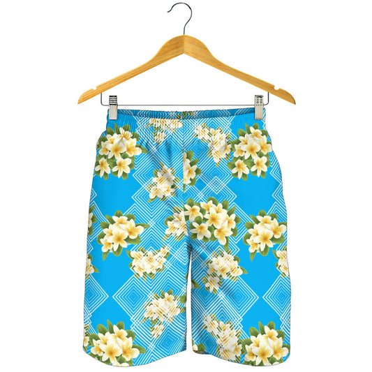 Yellow Plumeria Design Print Pattern Mens Shorts