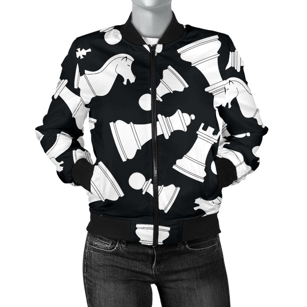 Chess Pattern Print Design 01 Women's Bomber Jacket
