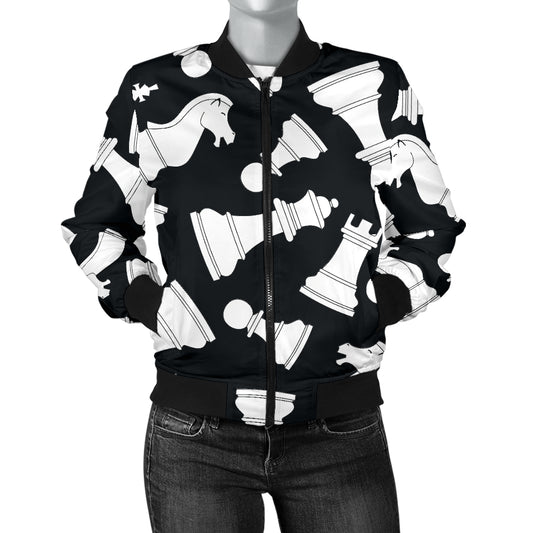 Chess Pattern Print Design 01 Women's Bomber Jacket