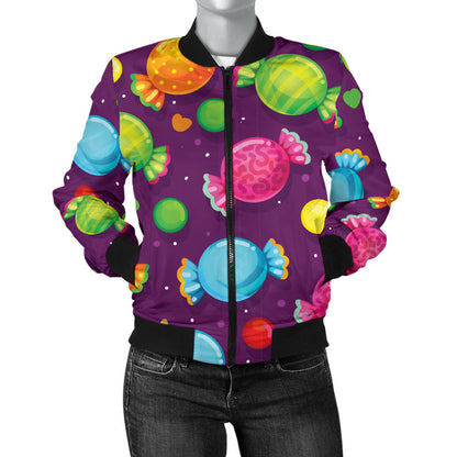Candy Pattern Print Design CA05 Women Bomber Jacket
