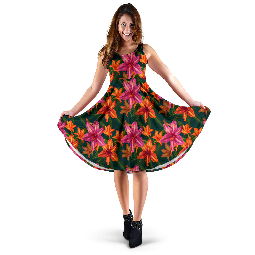 Amaryllis Pattern Print Design AL01 Midi Dress