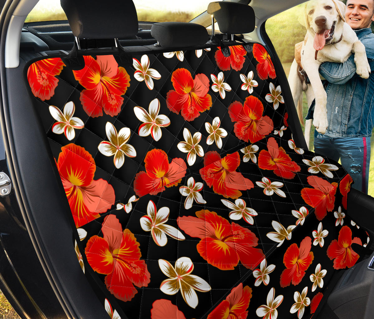 Red Hibiscus Pattern Print Design HB022 Rear Dog  Seat Cover