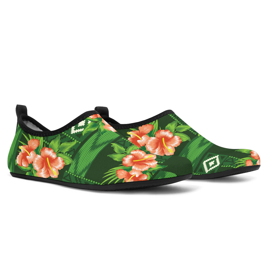 Hibiscus Pattern Print Design HB05 Aqua Water Shoes