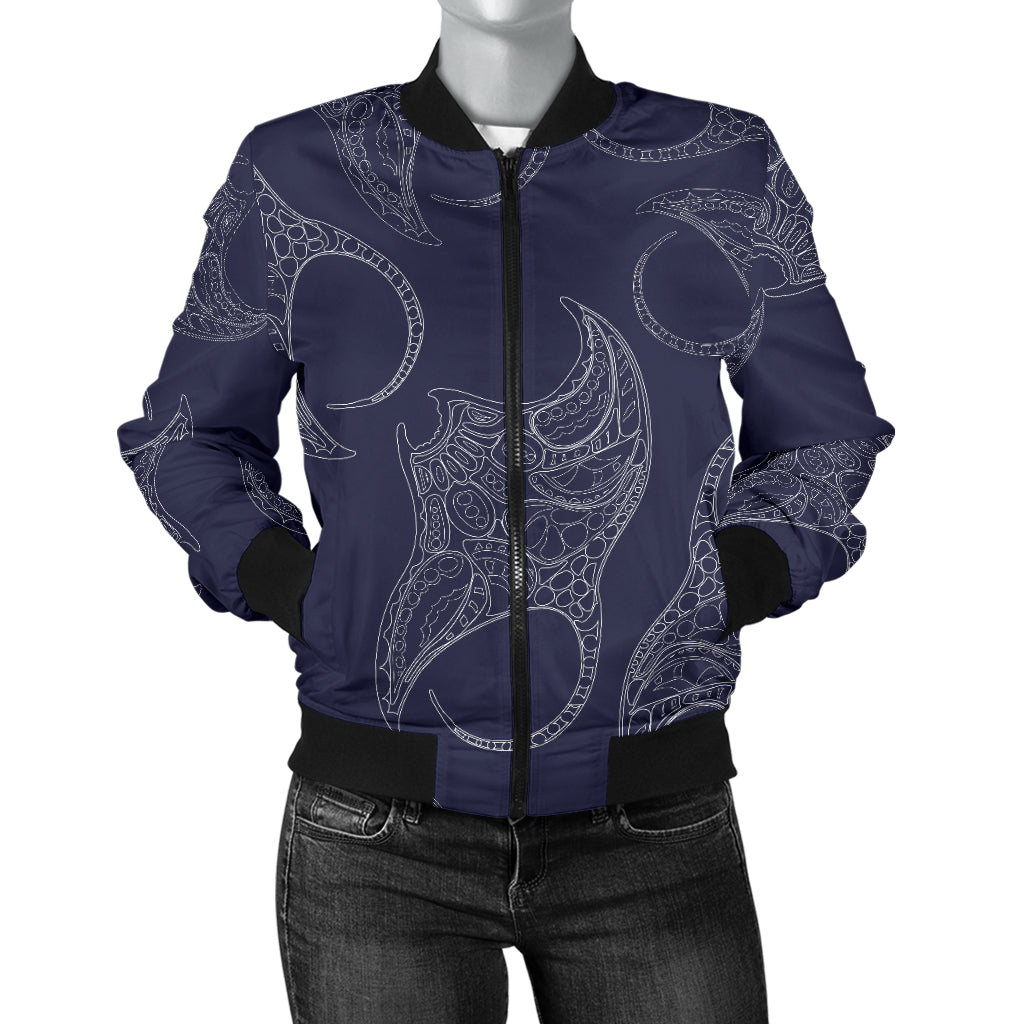 Manta Ray Pattern Print Design 01 Women's Bomber Jacket