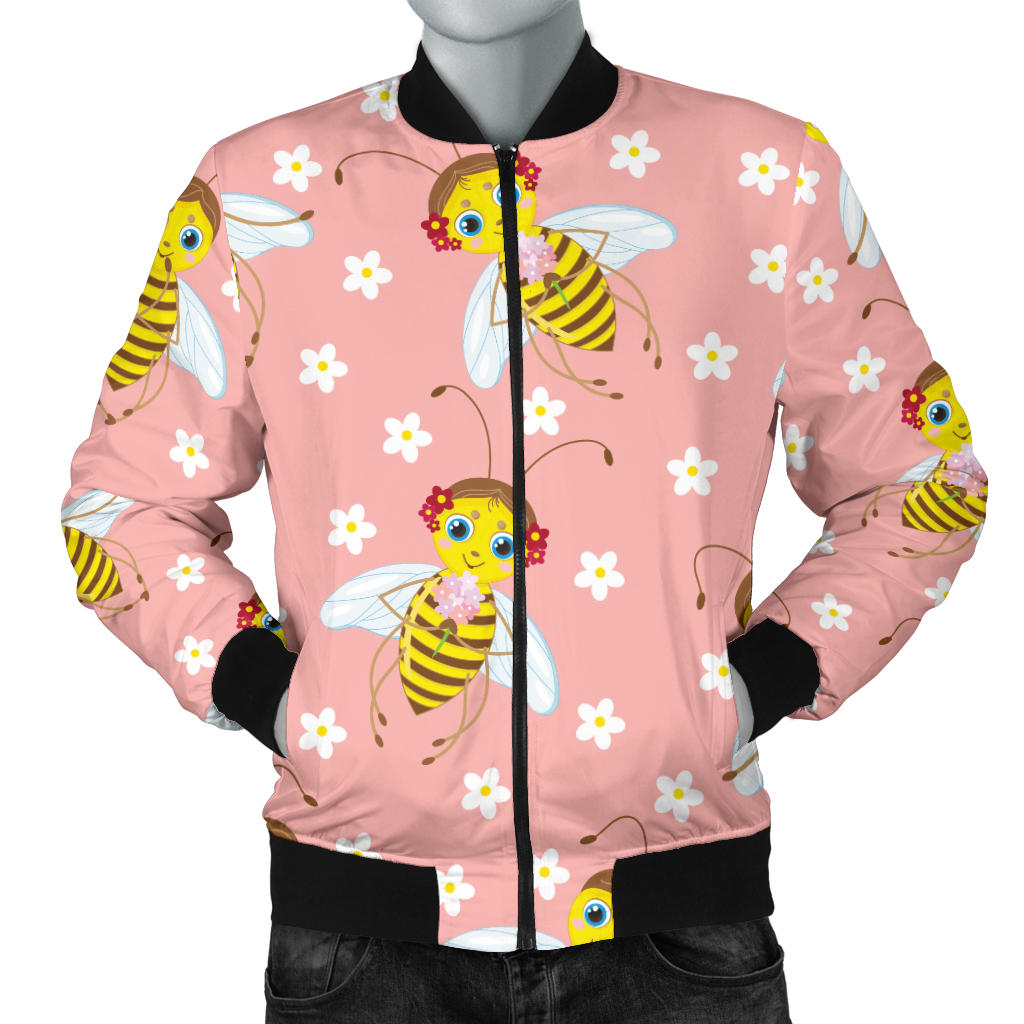 Bee Pattern Print Design BEE07 Men Bomber Jacket