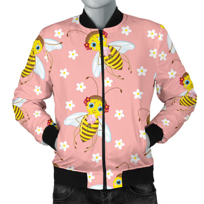 Bee Pattern Print Design BEE07 Men Bomber Jacket