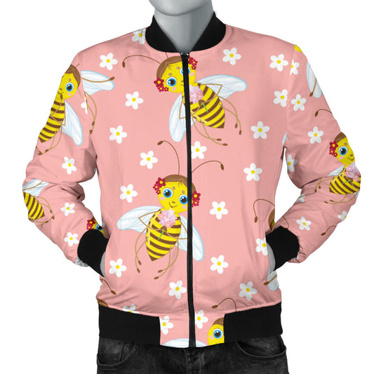 Bee Pattern Print Design BEE07 Men Bomber Jacket