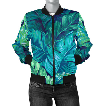 Banana Leaf Pattern Print Design BL05 Women Bomber Jacket