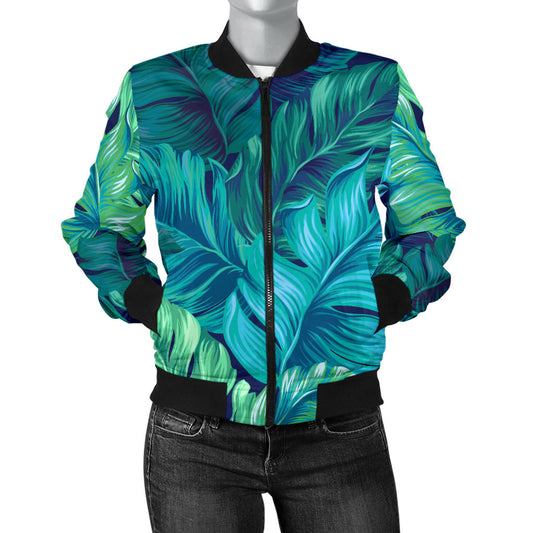 Banana Leaf Pattern Print Design BL05 Women Bomber Jacket