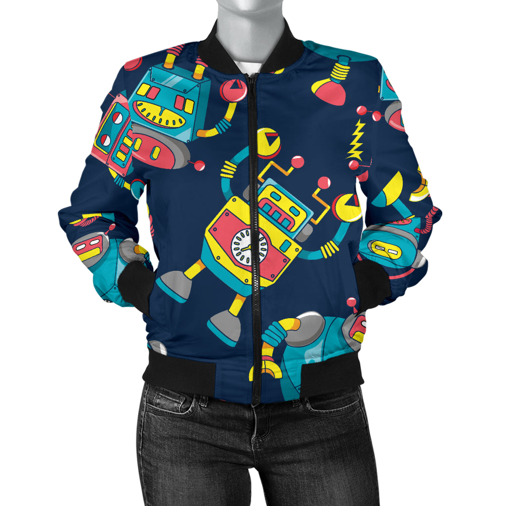 Robot Pattern Print Design A05 Women's Bomber Jacket