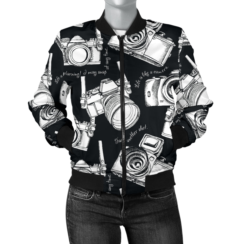 Camera Pattern Print Design 01 Women's Bomber Jacket