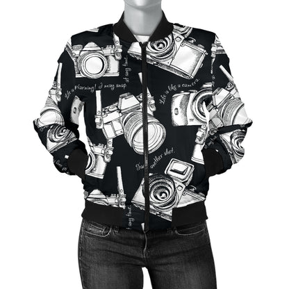 Camera Pattern Print Design 01 Women's Bomber Jacket