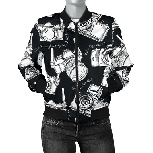 Camera Pattern Print Design 01 Women's Bomber Jacket