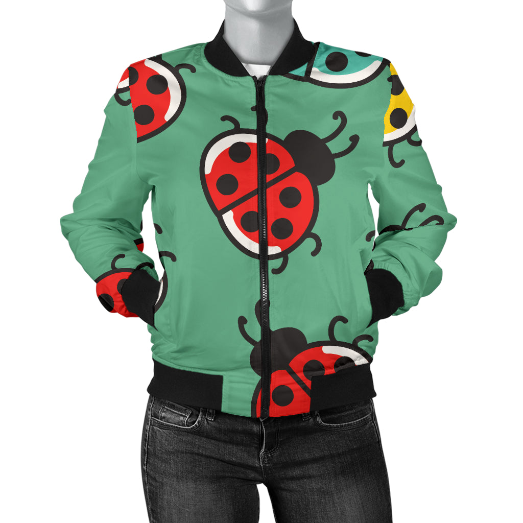 Ladybug Pattern Print Design 02 Women's Bomber Jacket