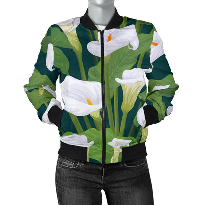 Lily Pattern Print Design 04 Women's Bomber Jacket