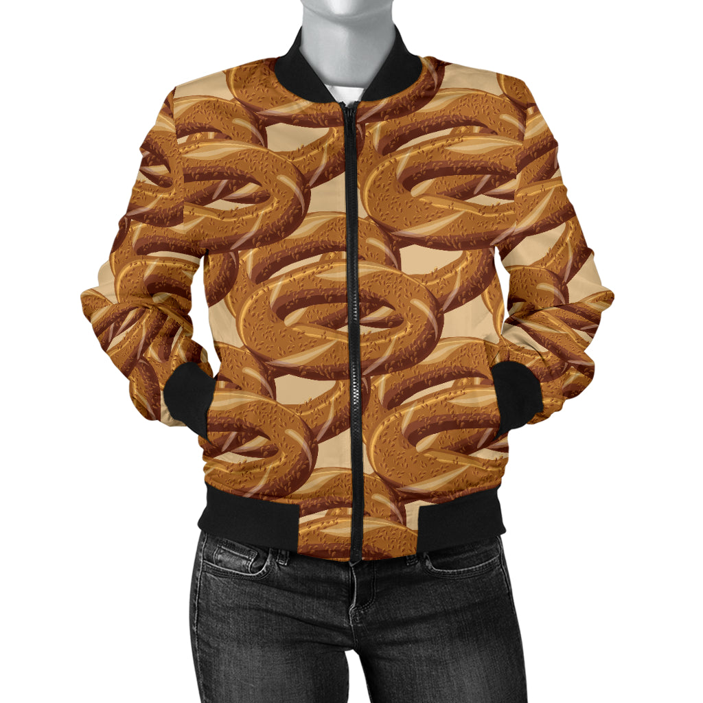 Bagel Pattern Print Design 02 Women's Bomber Jacket