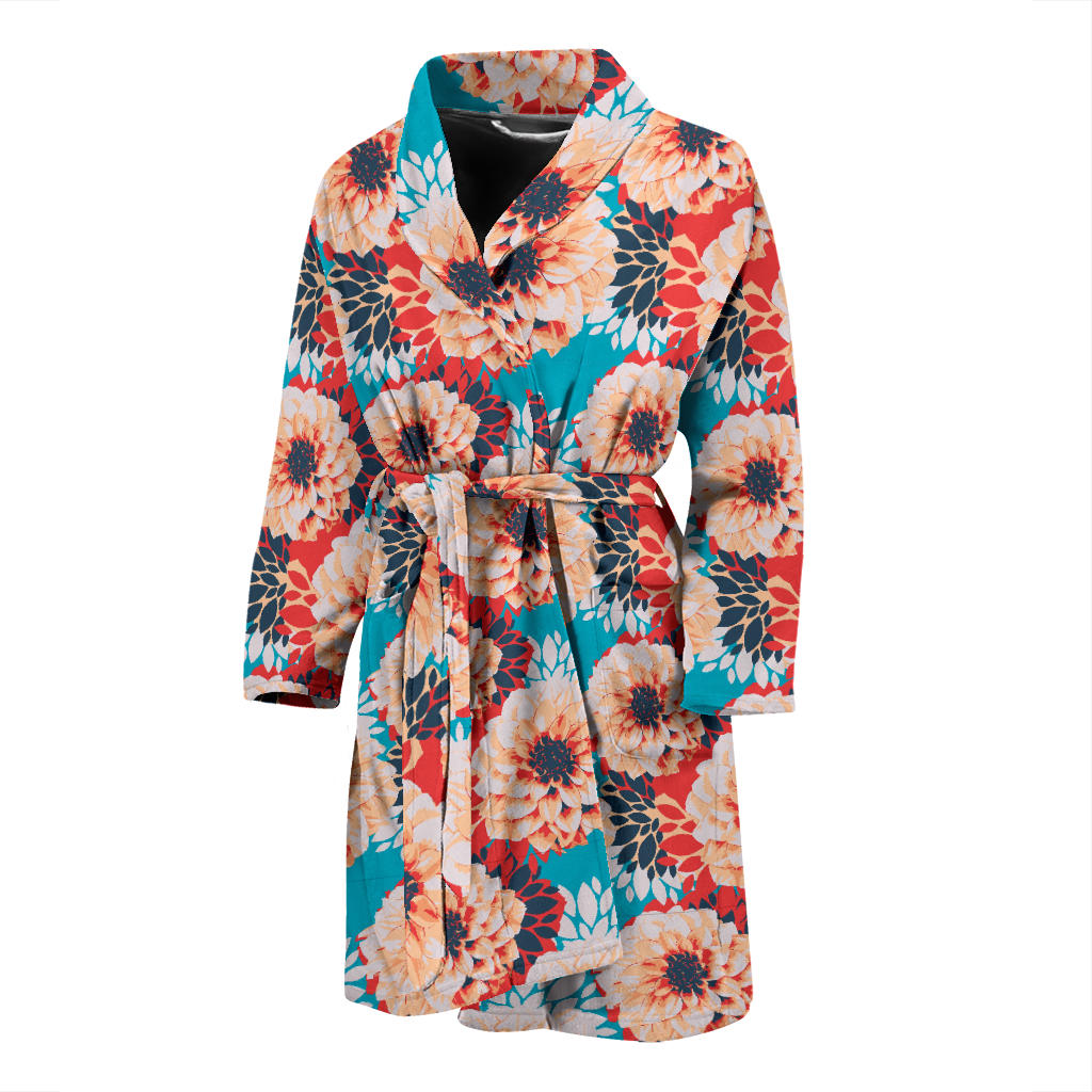 Dahlia Pattern Print Design DH05 Men Bathrobe