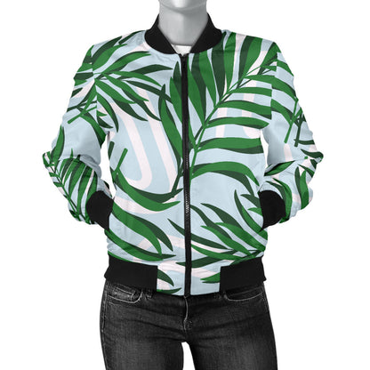 Palm Leaves Pattern Print Design PL06 Women Bomber Jacket