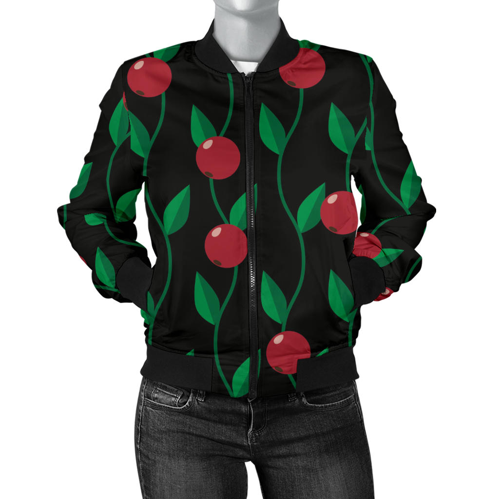 Cranberry Pattern Print Design CB01 Women Bomber Jacket