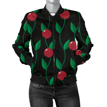 Cranberry Pattern Print Design CB01 Women Bomber Jacket