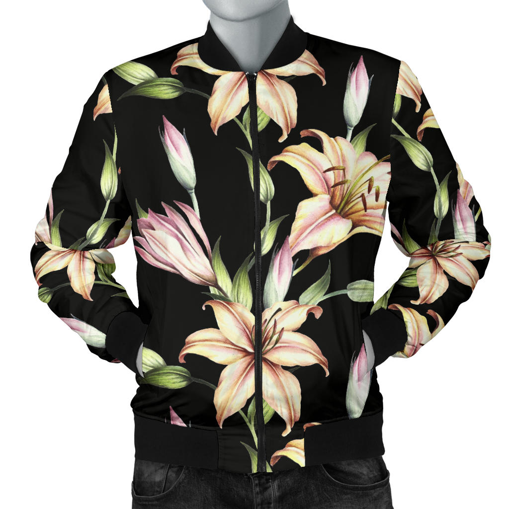 Lily Pattern Print Design LY05 Men Bomber Jacket