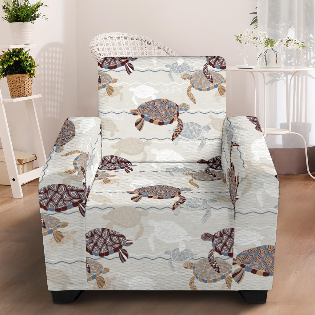 Sea Turtle Pattern Print Design T07 Armchair Slipcover