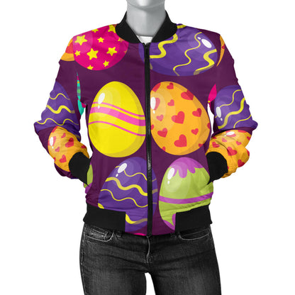 Easter Eggs Pattern Print Design RB04 Women Bomber Jacket