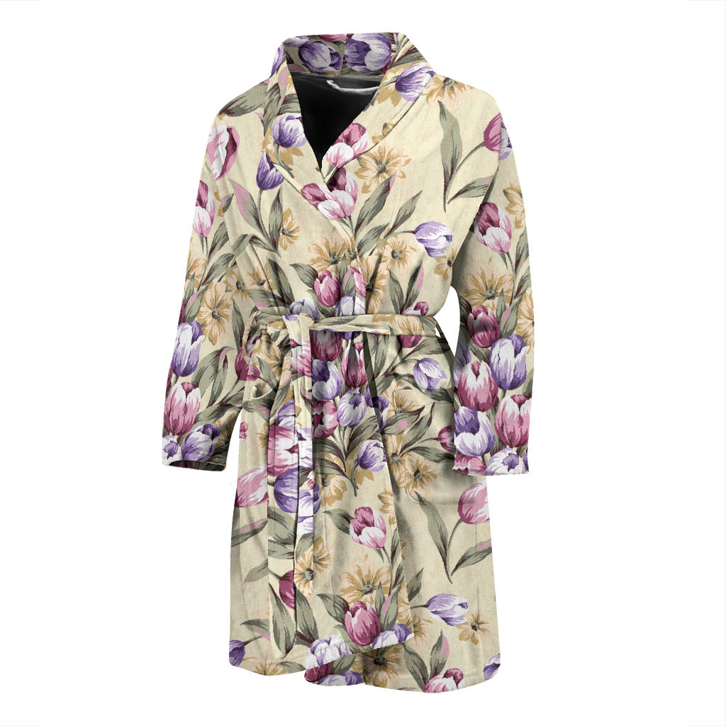 Tulip Pattern Print Design TP04 Men Bathrobe