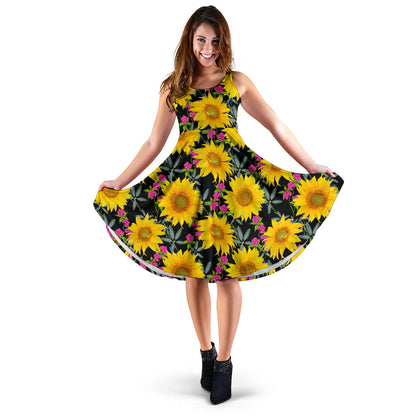 Sunflower Pattern Print Design SF014 Midi Dress