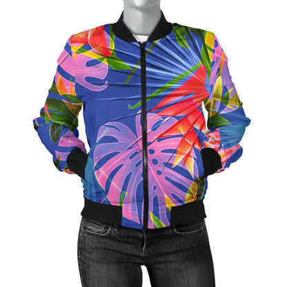 Tropical Flower Pattern Print Design TF025 Women Bomber Jacket