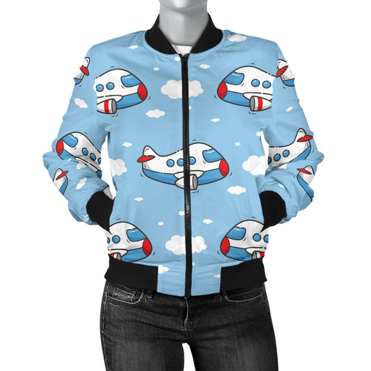 Airplane Cartoon Pattern Print Design 07 Women's Bomber Jacket