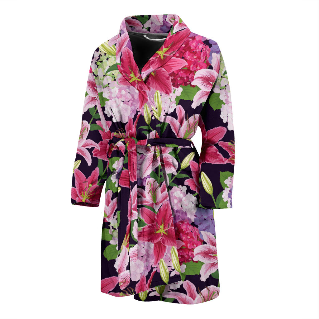 Lily Pattern Print Design LY017 Men Bathrobe