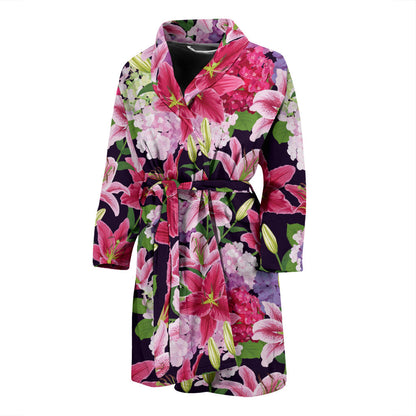 Lily Pattern Print Design LY017 Men Bathrobe