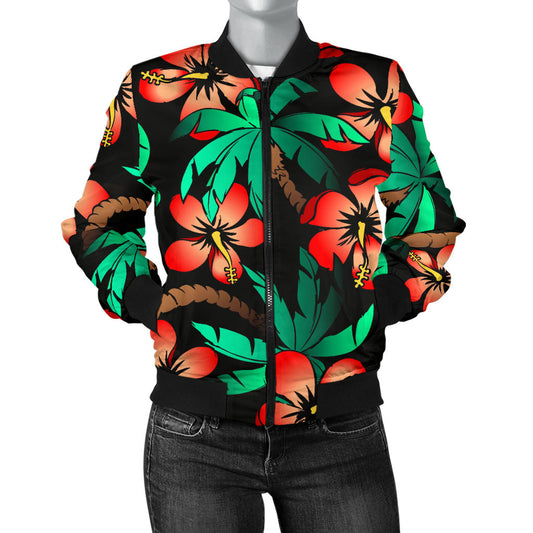 Hawaiian Themed Pattern Print Design H022 Women Bomber Jacket