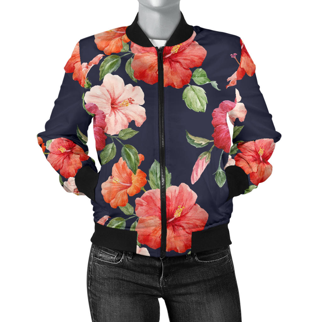 Tropical Flower Pattern Print Design TF020 Women Bomber Jacket