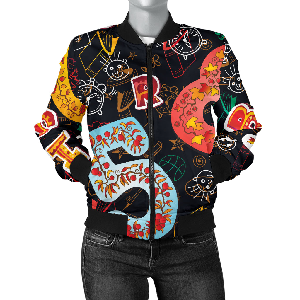 Number Pattern Print Design A03 Women's Bomber Jacket