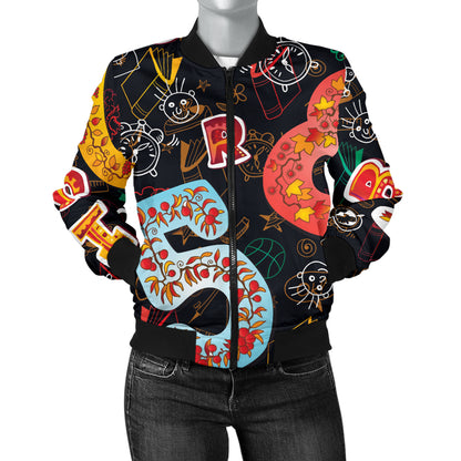 Number Pattern Print Design A03 Women's Bomber Jacket