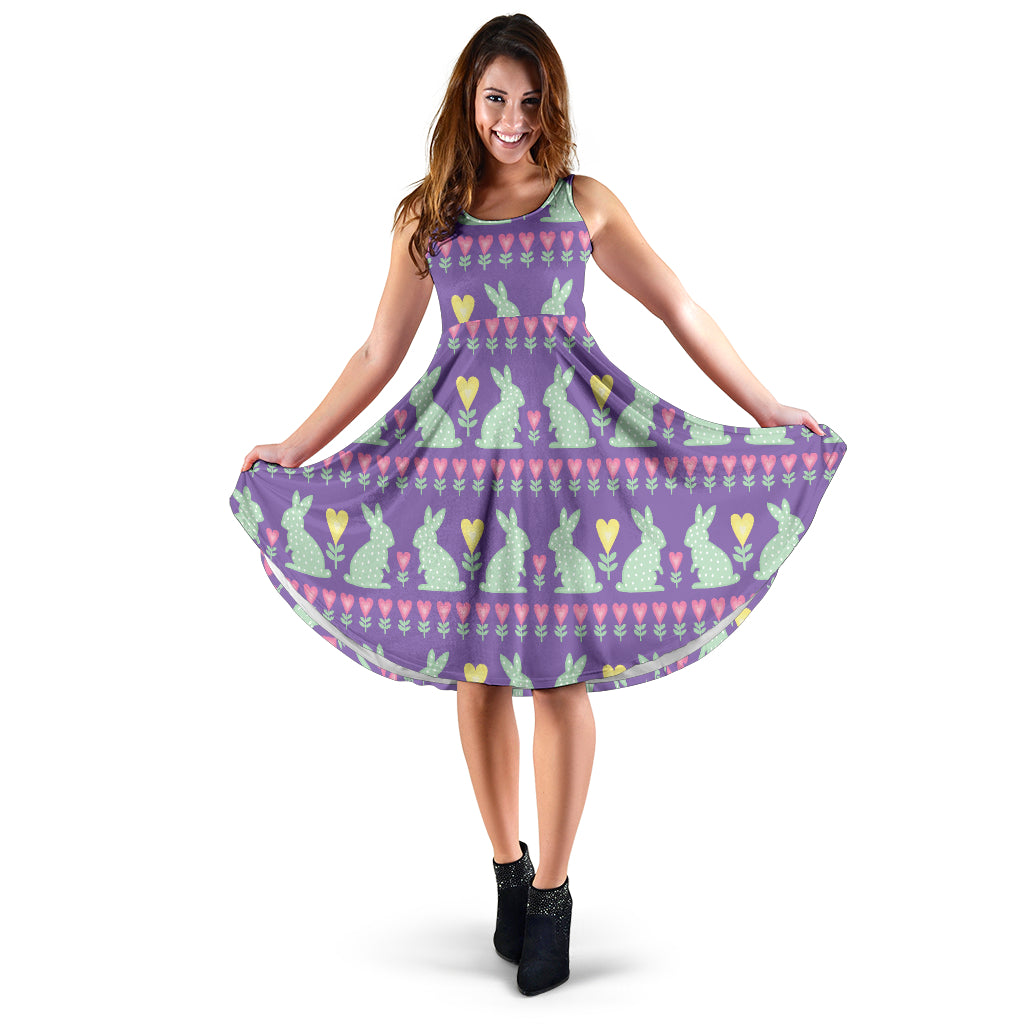 Rabbit Pattern Print Design RB01 Midi Dress