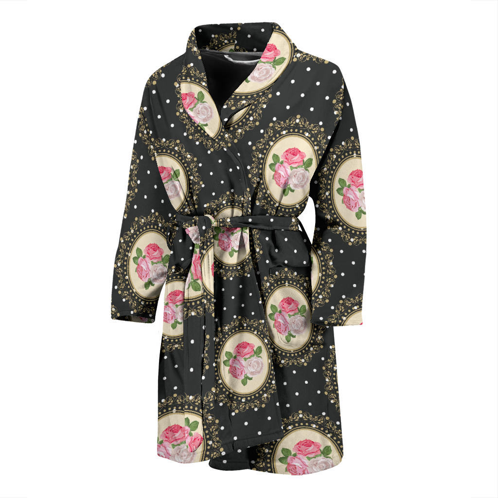 Rose Pattern Print Design RO015 Men Bathrobe