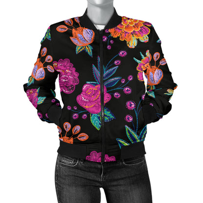 Marigold Pattern Print Design MR02 Women Bomber Jacket