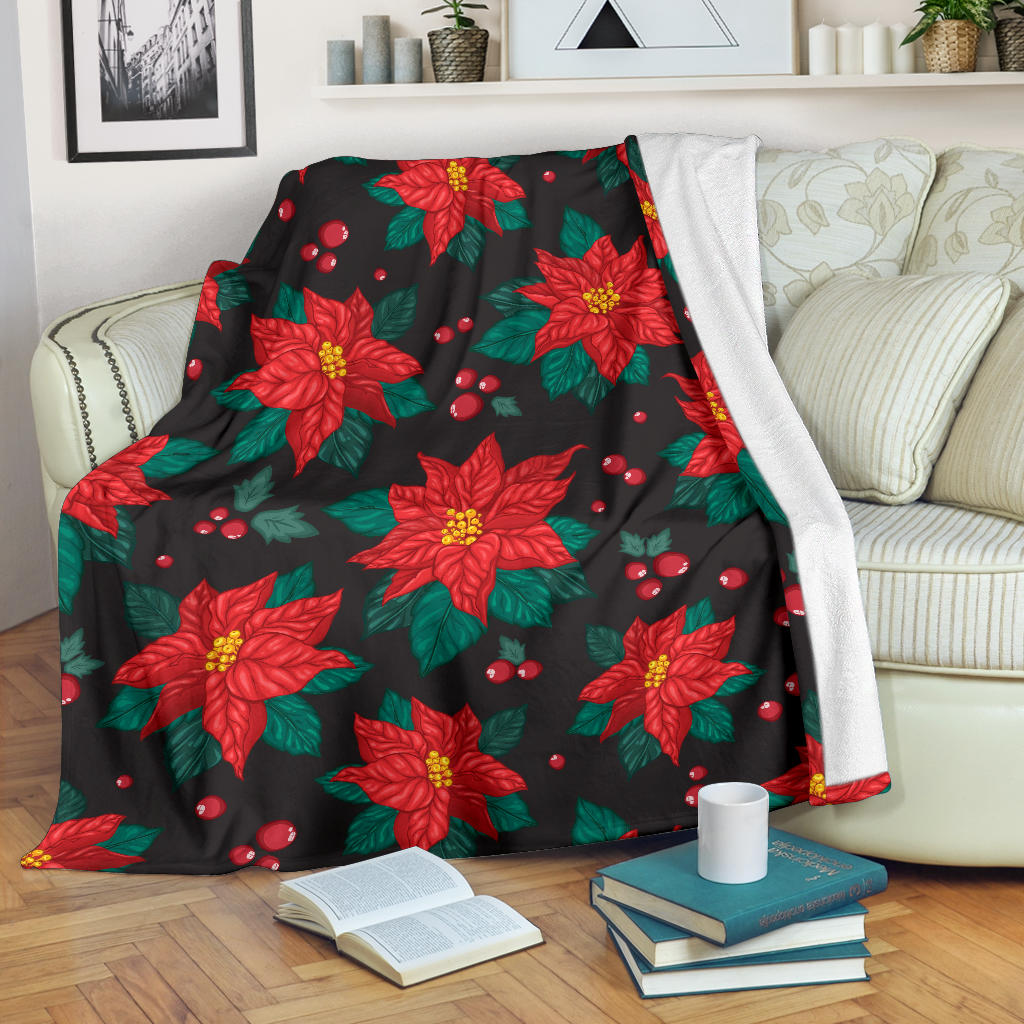 Poinsettia Pattern Print Design POT07 Fleece Blanket