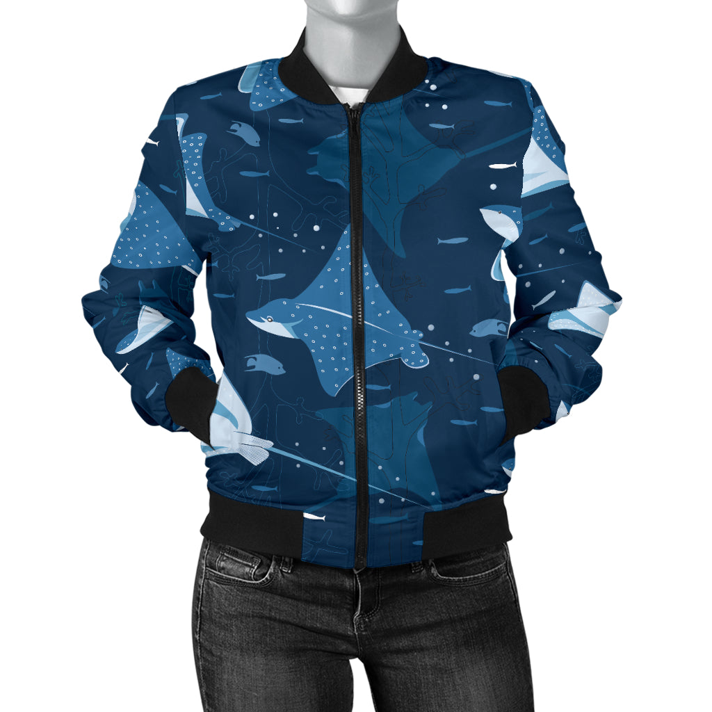 Manta Ray Pattern Print Design 02 Women's Bomber Jacket