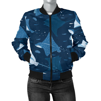 Manta Ray Pattern Print Design 02 Women's Bomber Jacket